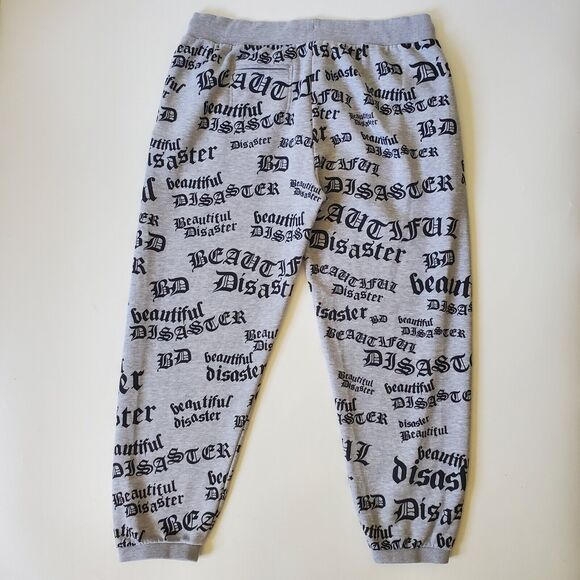 Beautiful Disaster Identity Sweatpants Heather Gray Logo Graphic Fleece Lined - Picture 2 of 16